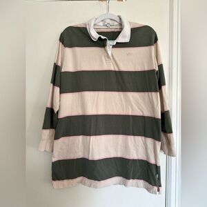 Vans Sz: S Cream Tyme Green White Pink Striped Long Sleeve Rugby Polo Top.